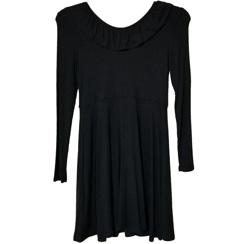 Art Class Girls Black Dress Long Sleeve Large 10 12 Ribbed Stretch Ruffle Collar